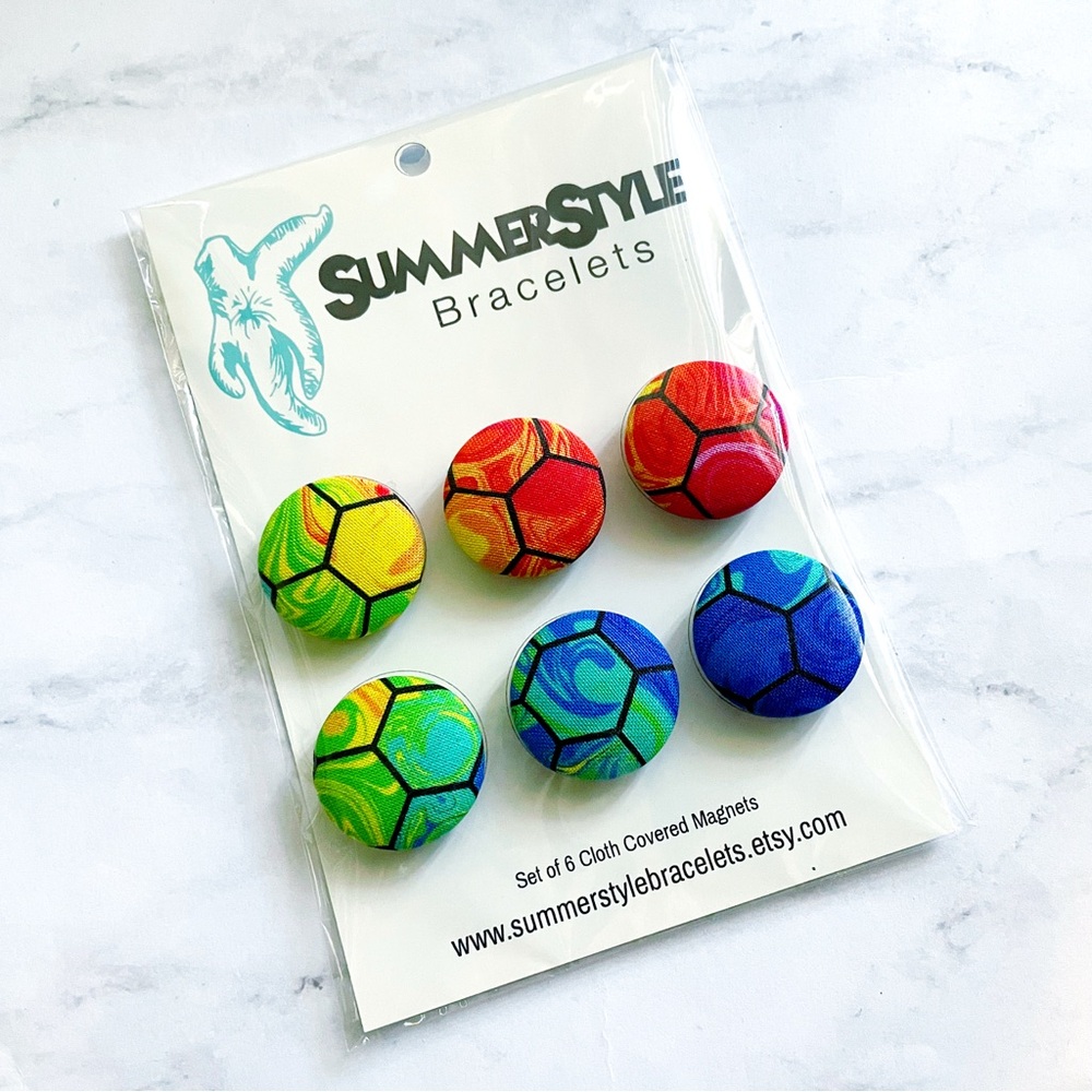 Rainbow Hexagon Cloth Button Magnet Set